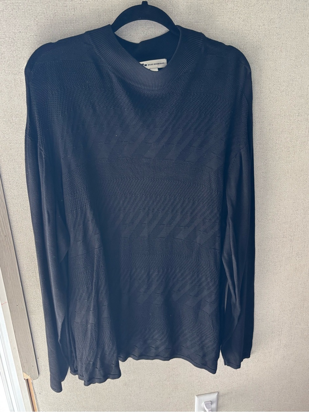 Men's Black Textured Long-Sleeve Silk Sweater